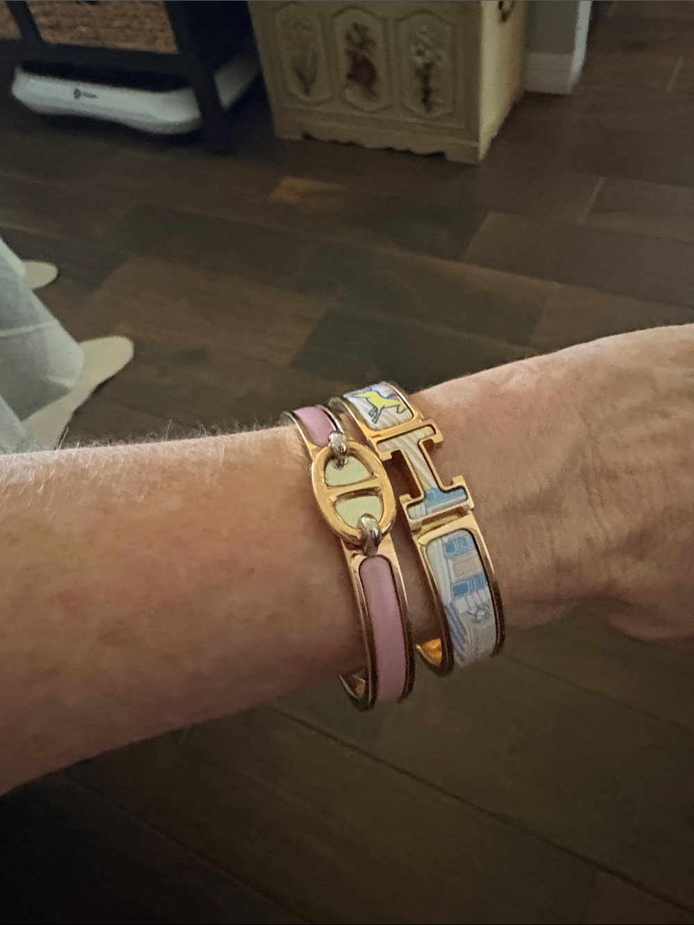 Hermes Pink snd rose Gold mini Clic Clac Bracelet